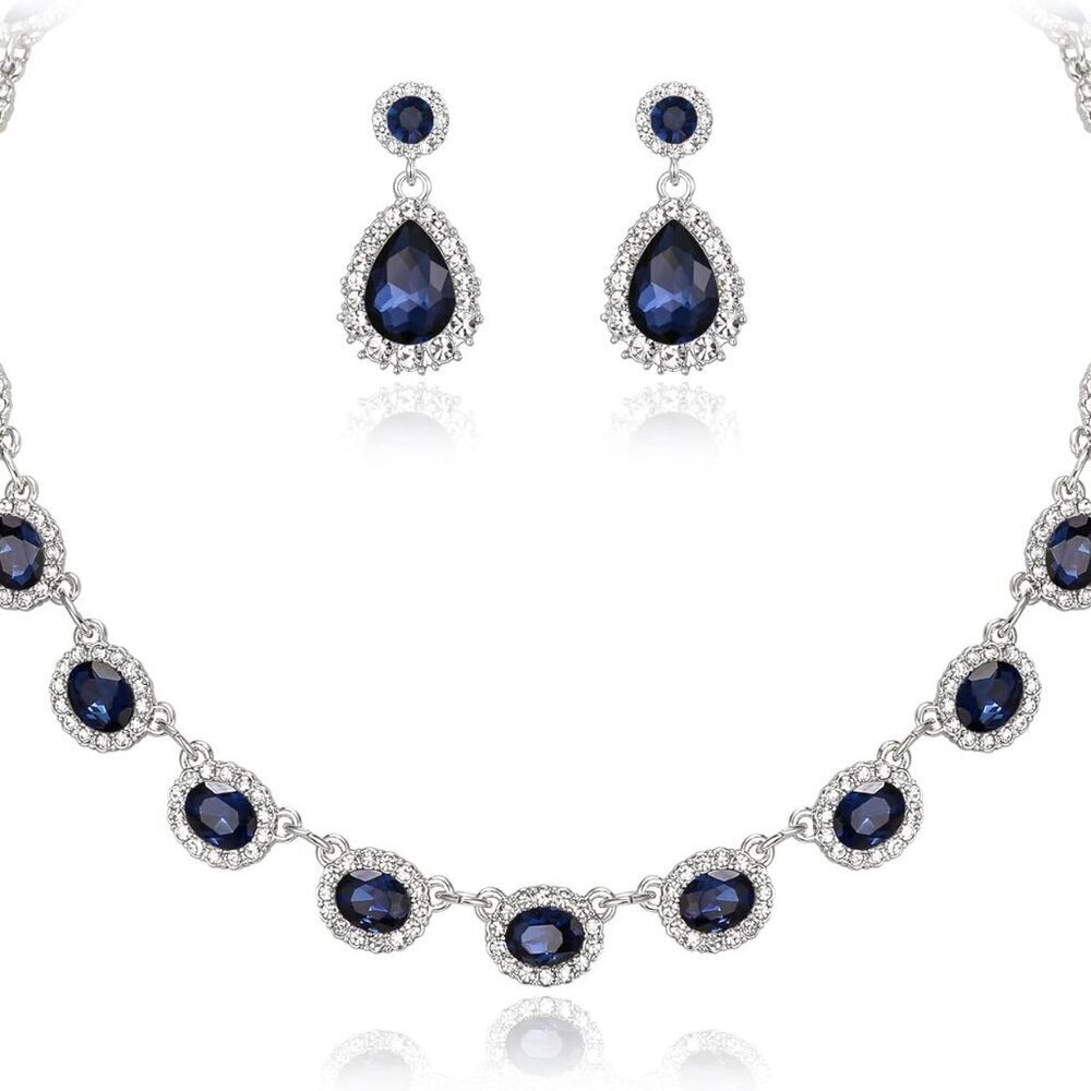 Bridal Wedding Jewelry Set Rhinestone Crystal Necklace Earrings Prom Party